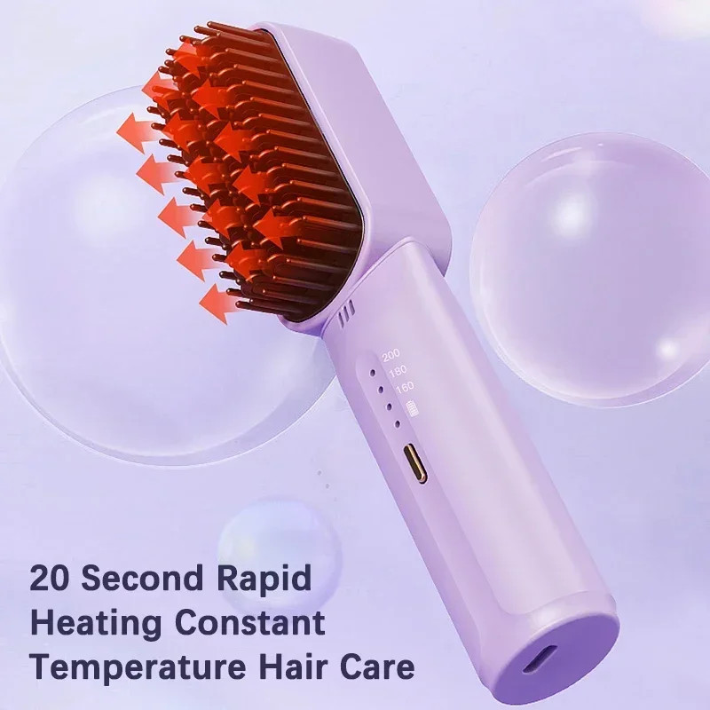 Wireless Hair Straightener Negative Ion Hair Comb Heating Curling Brush Rechargeable Electric Hair 3