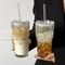 Stripe Glass Cup Transparent Glasses With Lid And Straw Ice Coffee Mug Tea Cup Juice Glass Milk Wat 0