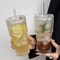 Stripe Glass Cup Transparent Glasses With Lid And Straw Ice Coffee Mug Tea Cup Juice Glass Milk Wat 1