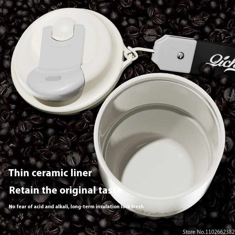 Ceramic Liner Thermos Coffee Cup, Double Wall Stainless Steel, Vacuum Insulated Thermal Mug, Tumbler Gift For Coffee