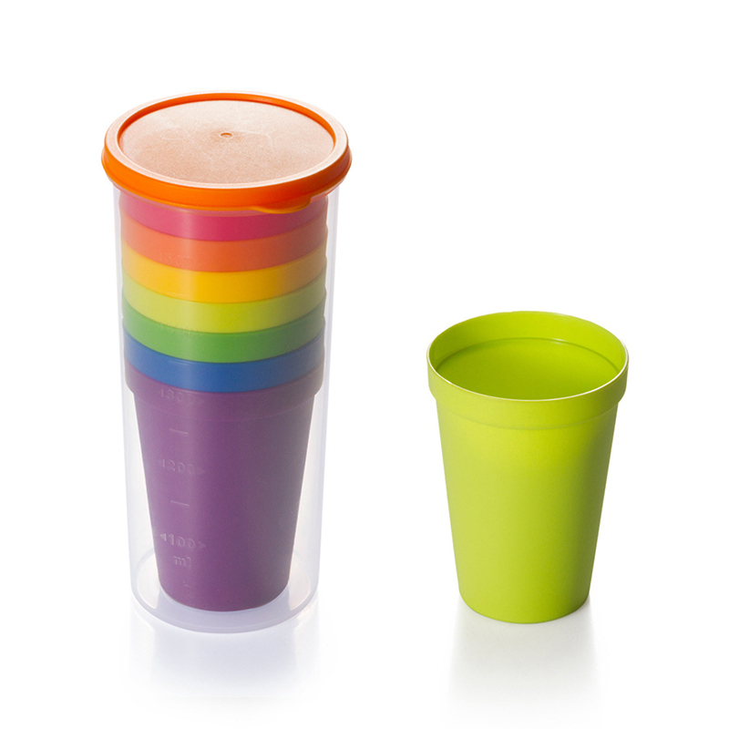 7pcs Rainbow Plastic Cups Set Reusable Travel Water Mug Portable Party Kids Drink Cup 4