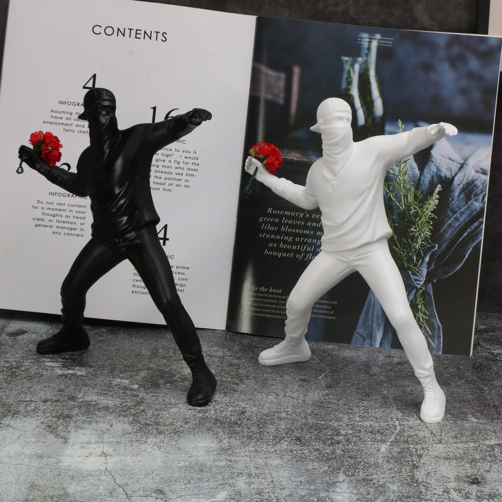 Resin Flower Thrower Statue Banksy Sculptures Decorative Figurine Home Desk Accessories Bomber Coll 3