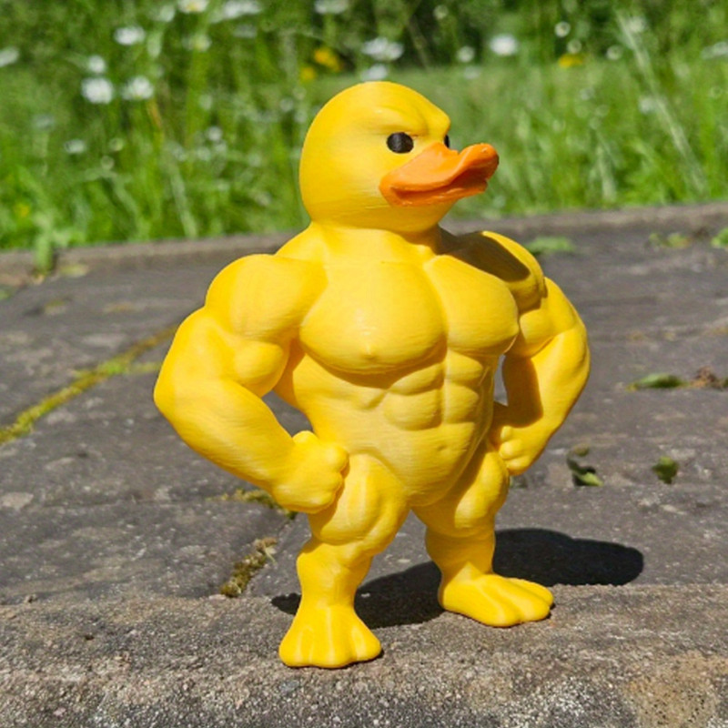 1pc Muscle Duck Statue Whimsical Figurine Cute Bookshelf Desktop Decor Multifunctional Indoor Outdo 1
