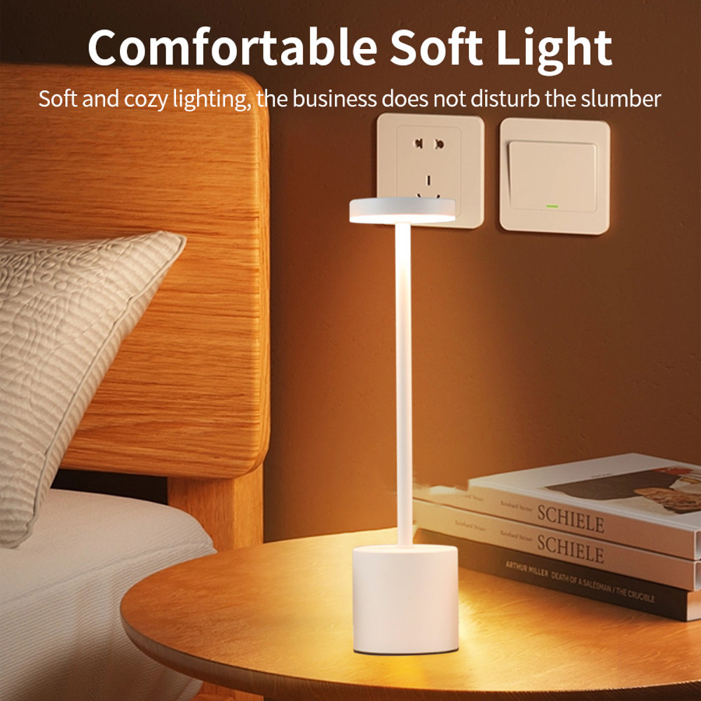 Classic USB Rechargeable Touch Sensor LED Table Lamp, 3-Color Dimming, Modern Desk Night Light