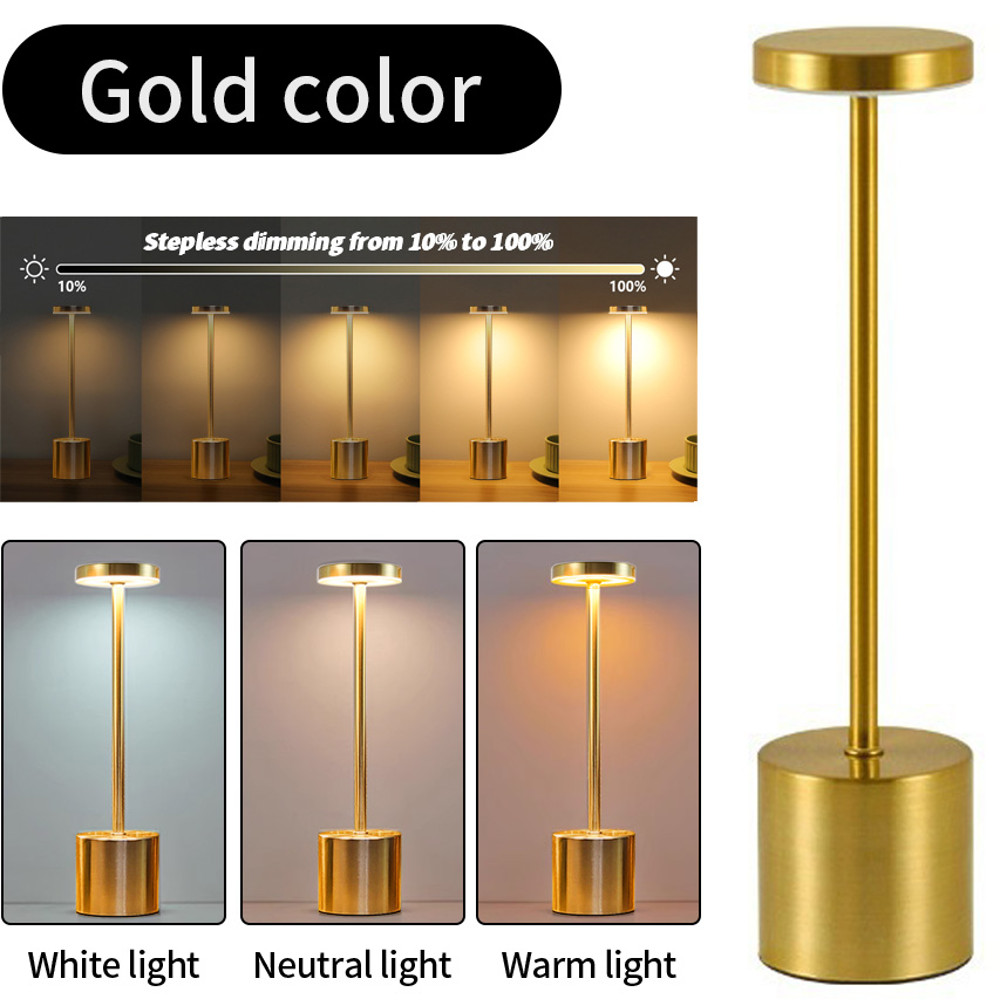 Classic USB Rechargeable Touch Sensor LED Table Lamp, 3-Color Dimming, Modern Desk Night Light
