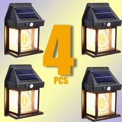 solar powered, waterproof outdoor, wall light with motion sensor, tungsten filament, garden yard decoration, led lamp