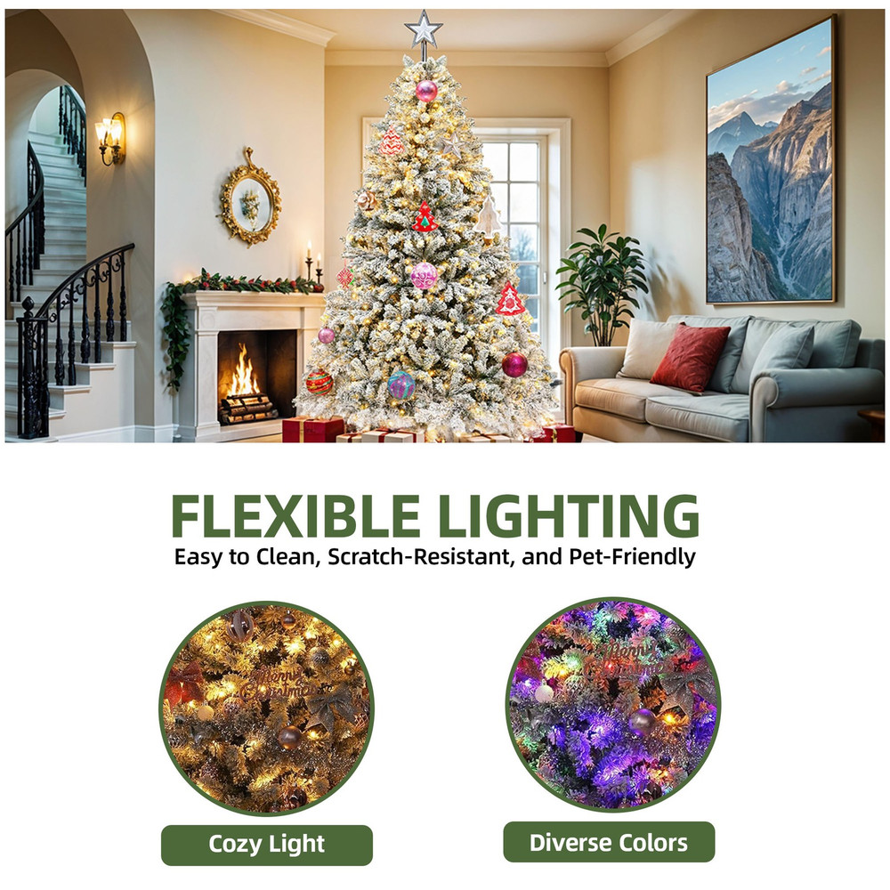 Prelit Snow Flocked Christmas Tree Artificial Full Tree With Remote 1