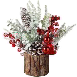 mini desktop christmas tree, pine cone red berry decoration