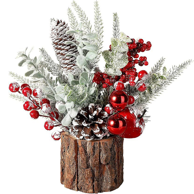 Mini Desktop Christmas Tree Pine Cone Red Berry Decoration 0