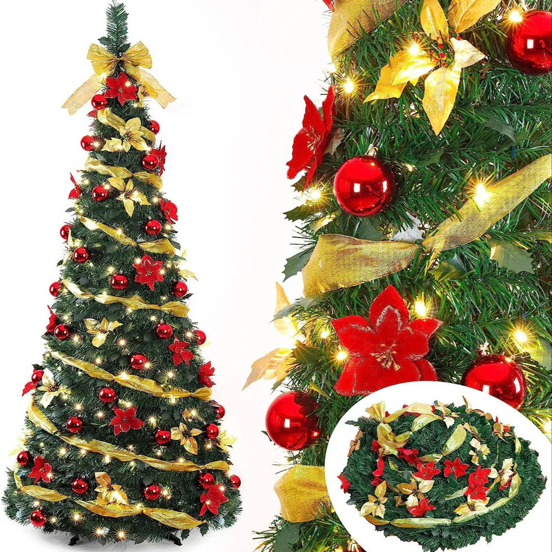 Foldable Pre Decorated Christmas Tree PopUp Festive Portable Christmas Tree Decoration Home Decor 1