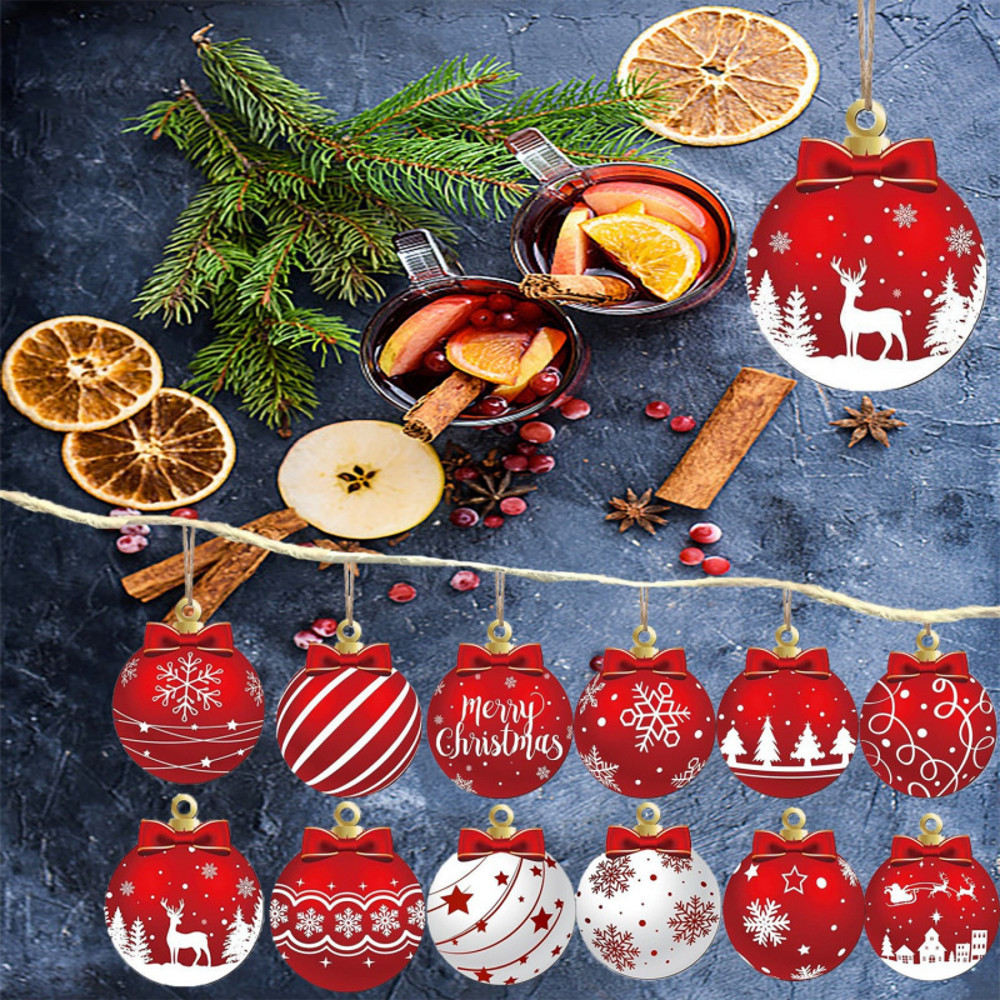 Red And White Wooden Snowflake Pattern Christmas Party Hanging Decoration Supplies Winter Christmas 2