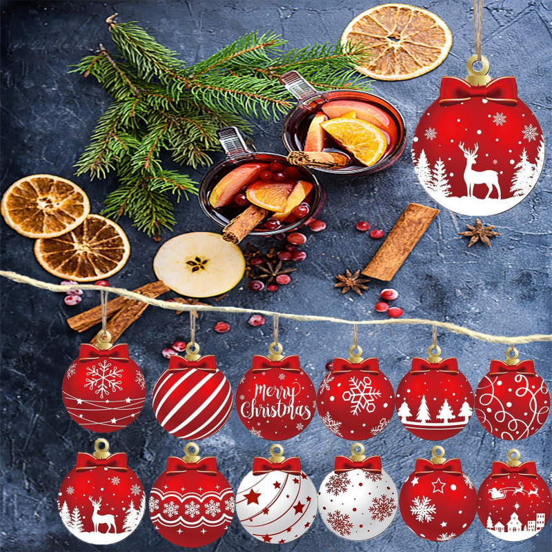 Red And White Wooden Snowflake Pattern Christmas Party Hanging Decoration Supplies Winter Christmas 2