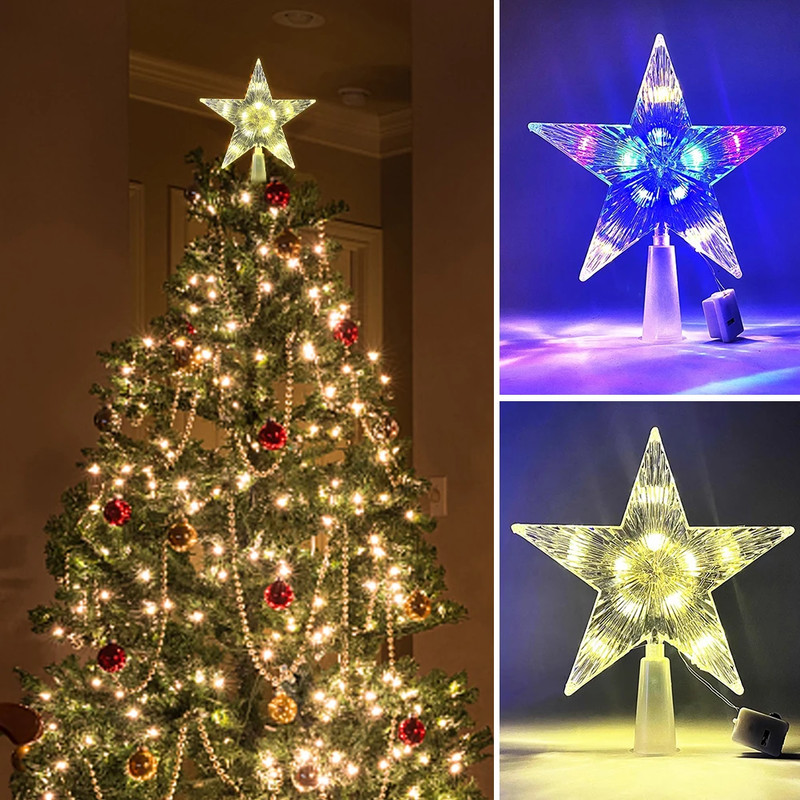 Christmas Tree Decoration, LED Glowing Top Star Light, Xmas Tree Lamp for Home Party Supplies Navidad