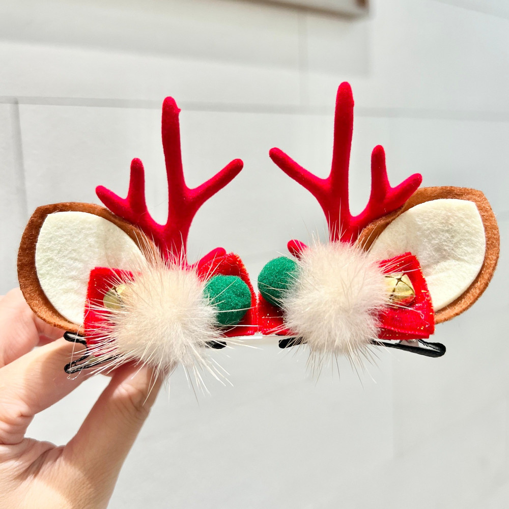 Kawaii Christmas Ear Hair Clip Santa Snowman Xmas Party Barrettes For Kids Cosplay Headwear 12