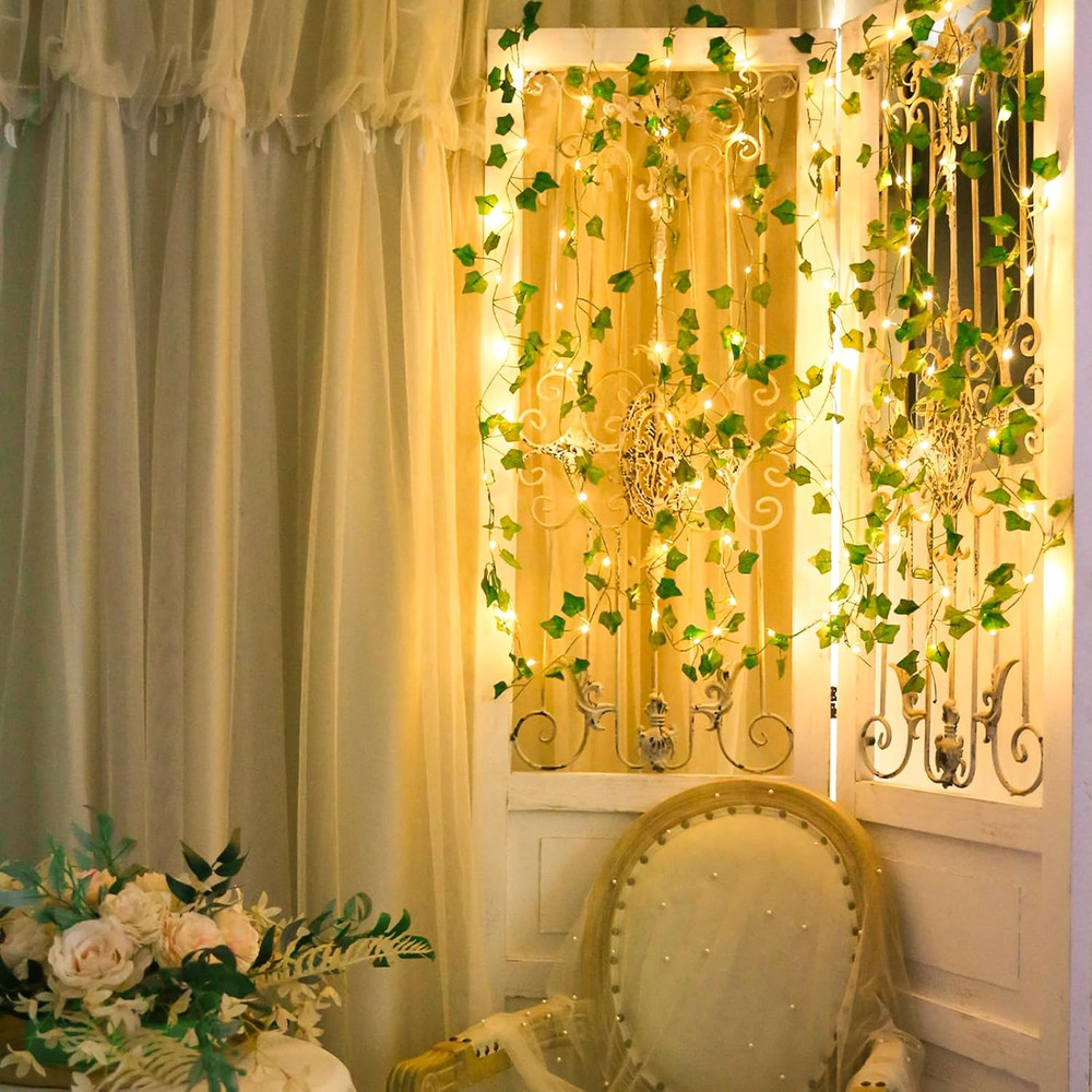 Flower Green Leaf String Lights, Artificial Ivy Vine Fairy Light for Wedding Party and Christmas Decoration