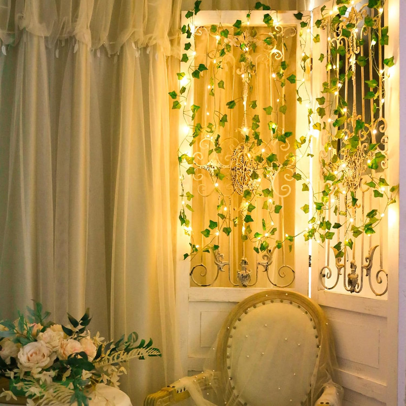 Flower Green Leaf String Lights, Artificial Ivy Vine Fairy Light for Wedding Party and Christmas Decoration
