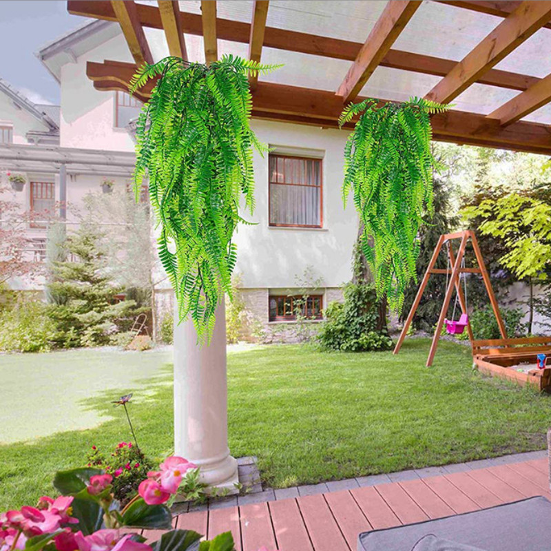 Artificial Plant Vine, Hanging Plastic Leaf Grass Garland Home Decoration Outdoor, Wedding Party Decorations Fake Rattan