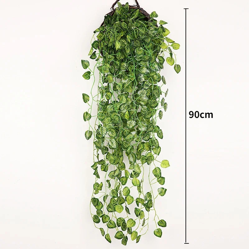 Artificial Plant Vine, Hanging Plastic Leaf Grass Garland Home Decoration Outdoor, Wedding Party Decorations Fake Rattan