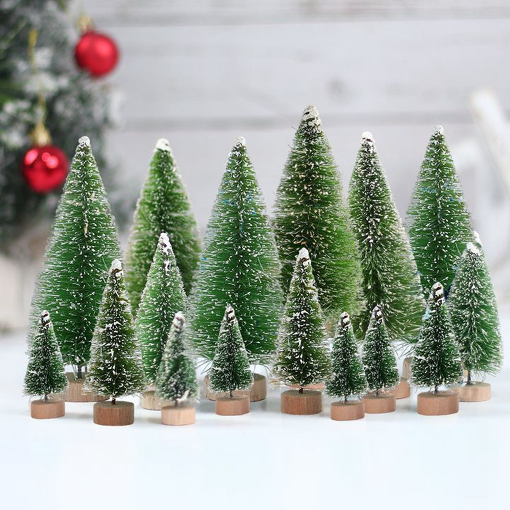 Artificial Mini Wooden Christmas Tree Blue Green White Gold Tower Pine Small Sisal Tabletop Ornament Decor