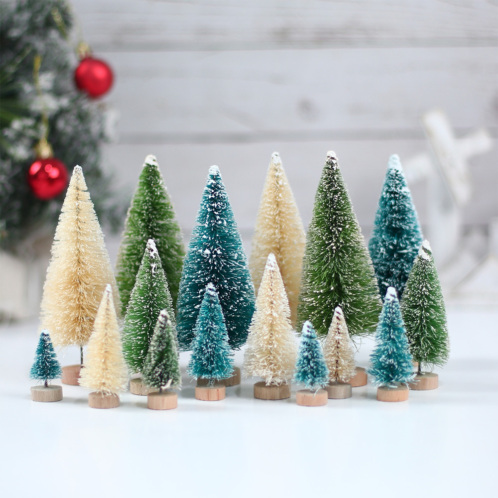Artificial Mini Wooden Christmas Tree Blue Green White Gold Tower Pine Small Sisal Tabletop Ornament Decor