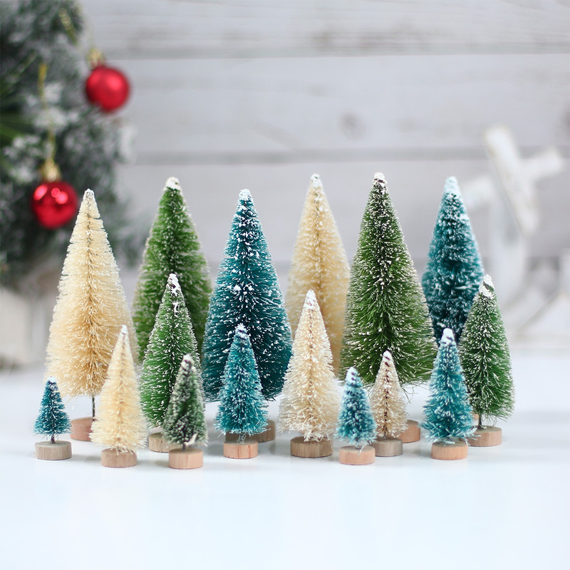 Artificial Mini Wooden Christmas Tree Blue Green White Gold Tower Pine Small Sisal Tabletop Ornament Decor