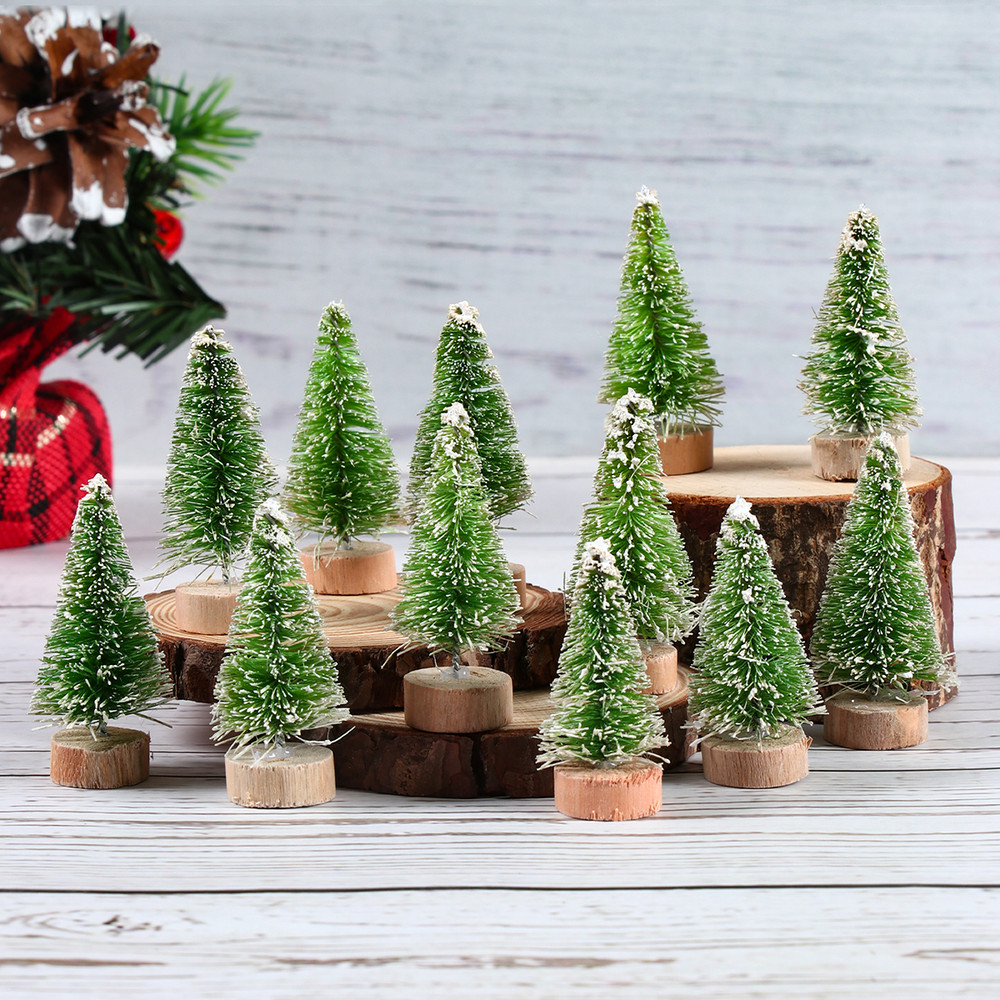 Artificial Mini Wooden Christmas Tree Blue Green White Gold Tower Pine Small Sisal Tabletop Ornament Decor