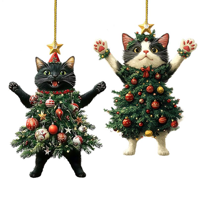 Cute Cat Christmas Tree Pendants Hanging Ornaments For Car And Backpack 0