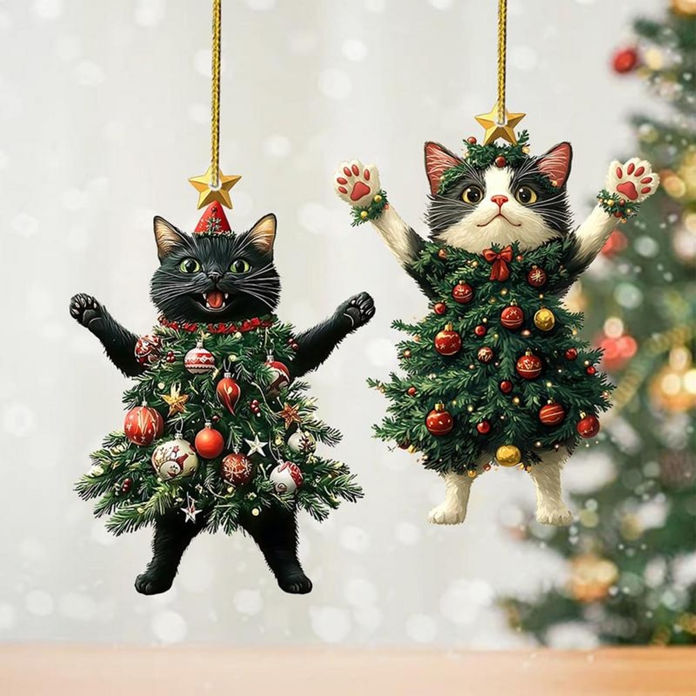 Cute Cat Christmas Tree Pendants Hanging Ornaments For Car And Backpack 2