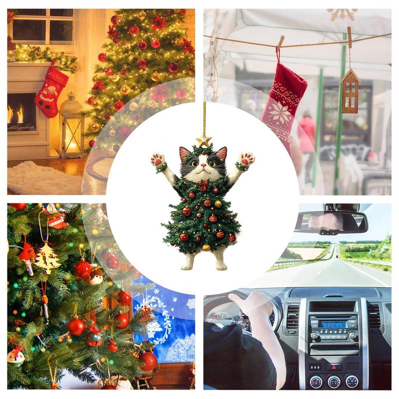 Cute Cat Christmas Tree Pendants Hanging Ornaments For Car And Backpack 4