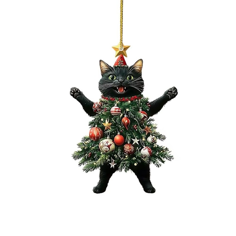 Cute Cat Christmas Tree Pendants Hanging Ornaments For Car And Backpack 5