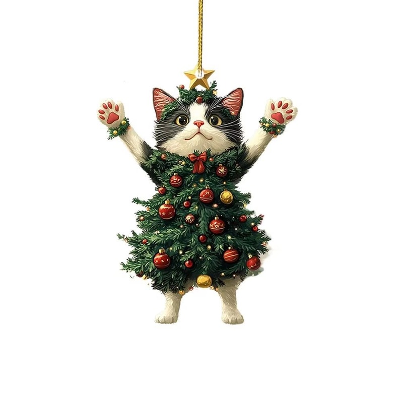 Cute Cat Christmas Tree Pendants Hanging Ornaments For Car And Backpack 6