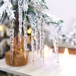 crystal clear christmas tree ornaments, icicle decorations for holiday and winter party decor