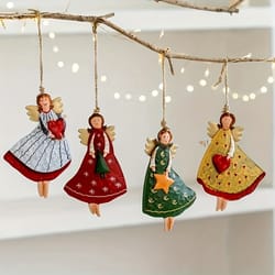 vintage angel hanging decor, wooden xmas tree ornament for home navidad new year gift