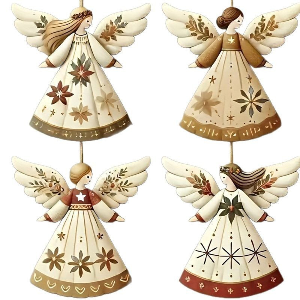 Vintage Angel Hanging Decor, Wooden Xmas Tree Ornament for Home Navidad New Year Gift