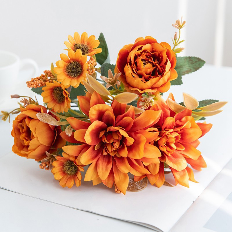 Artificial Flowers Silk Dahlia Home Wreath Decoration Rose Daisy Festival Room Wedding Bridal Bouqu 0