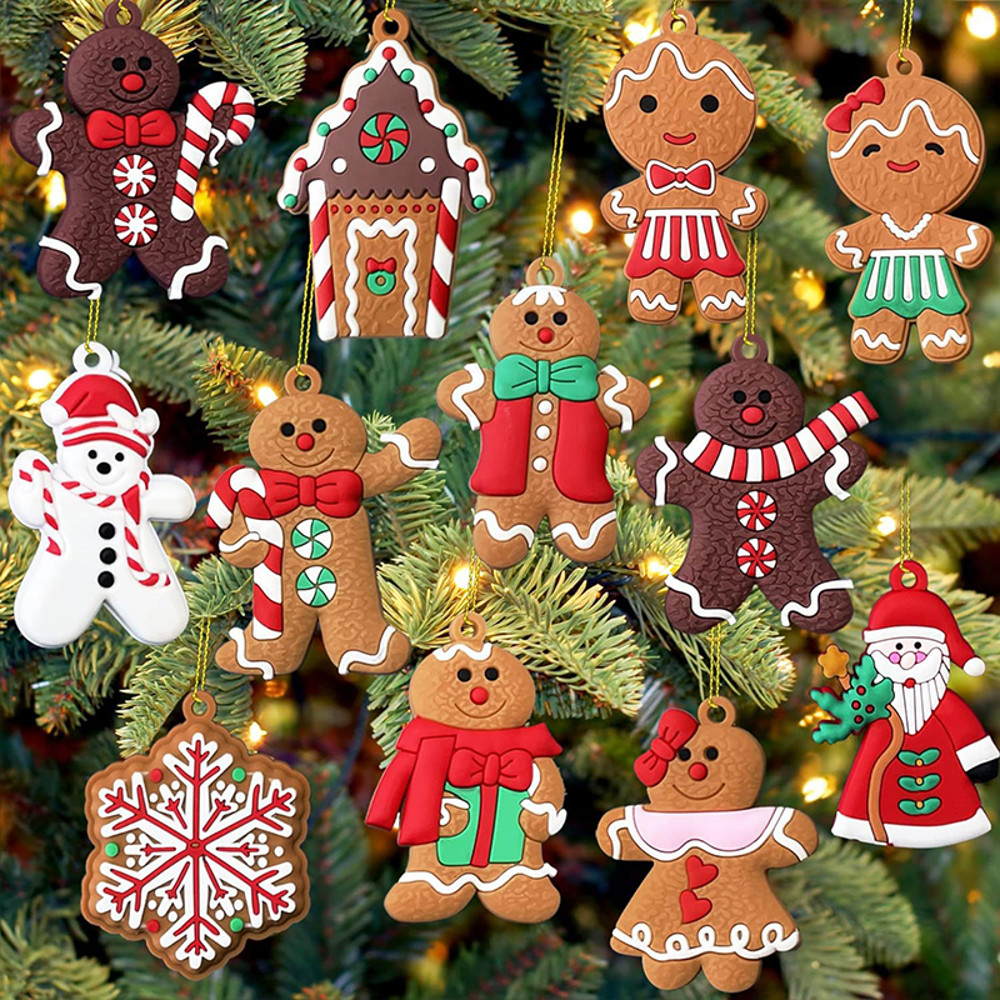Wooden Gingerbread Man Xmas Tree Hanging Ornaments, Christmas Decor for Home Party New Year Gifts