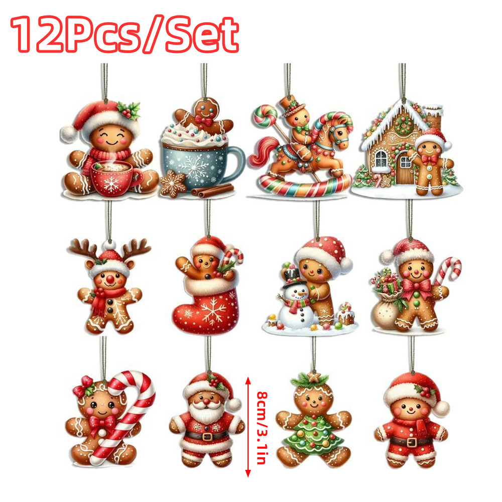 Wooden Gingerbread Man Xmas Tree Hanging Ornaments, Christmas Decor for Home Party New Year Gifts