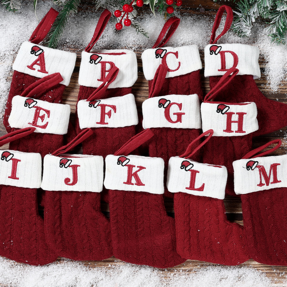 Christmas Alphabet Knitting Socks for Christmas Tree Ornaments, Decorations for Home Noel New Year Xmas Gift