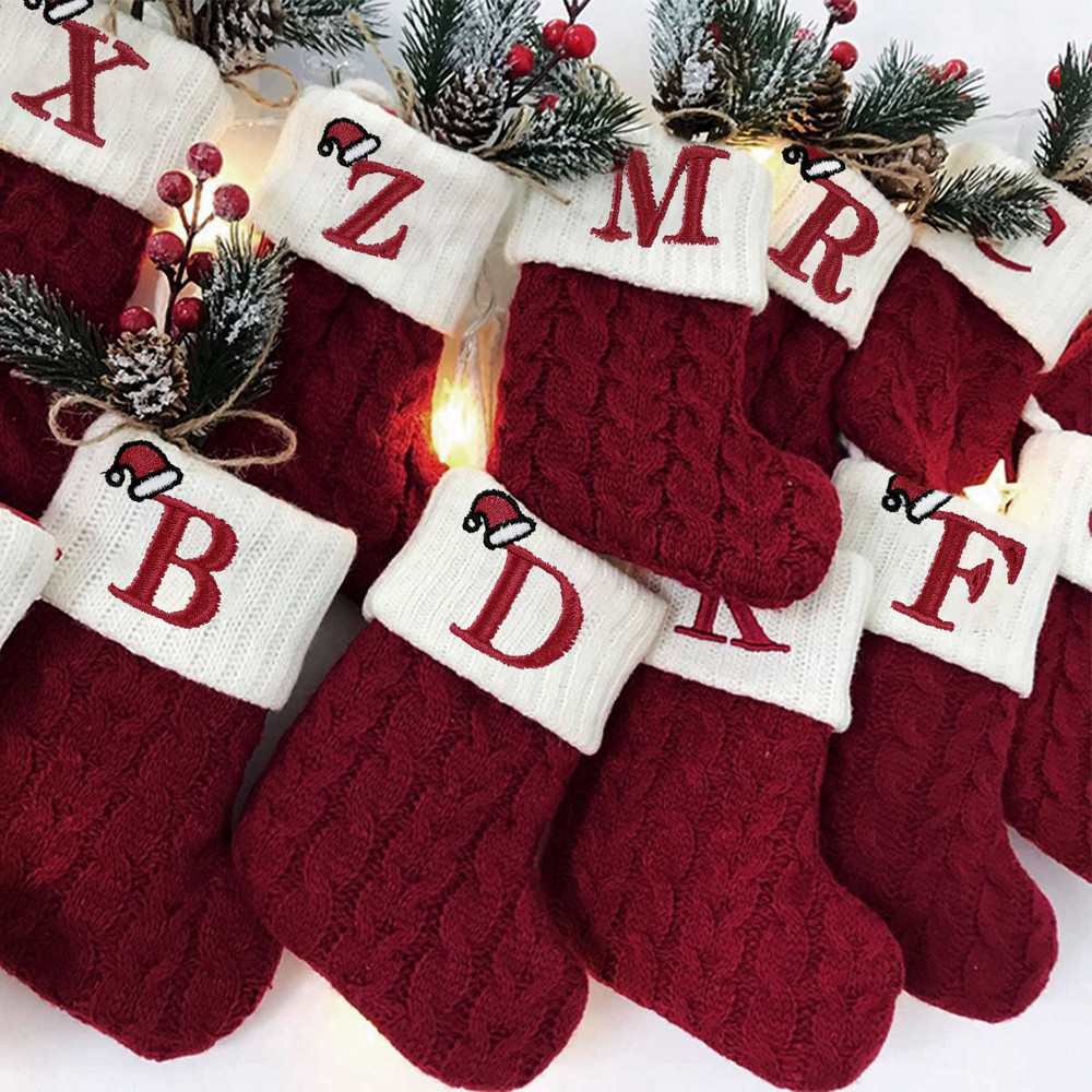 Christmas Alphabet Knitting Socks for Christmas Tree Ornaments, Decorations for Home Noel New Year Xmas Gift