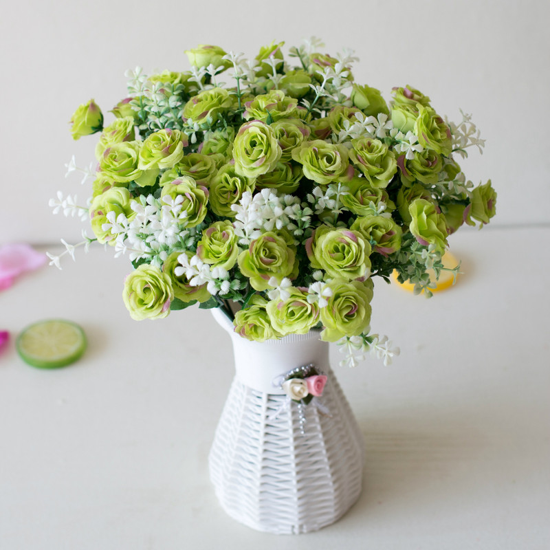 Artificial Mini Roses Flower Bouquet for Home, Office, Wedding Party Decor, Fake Flowers, Ornament, Desktop Decoration
