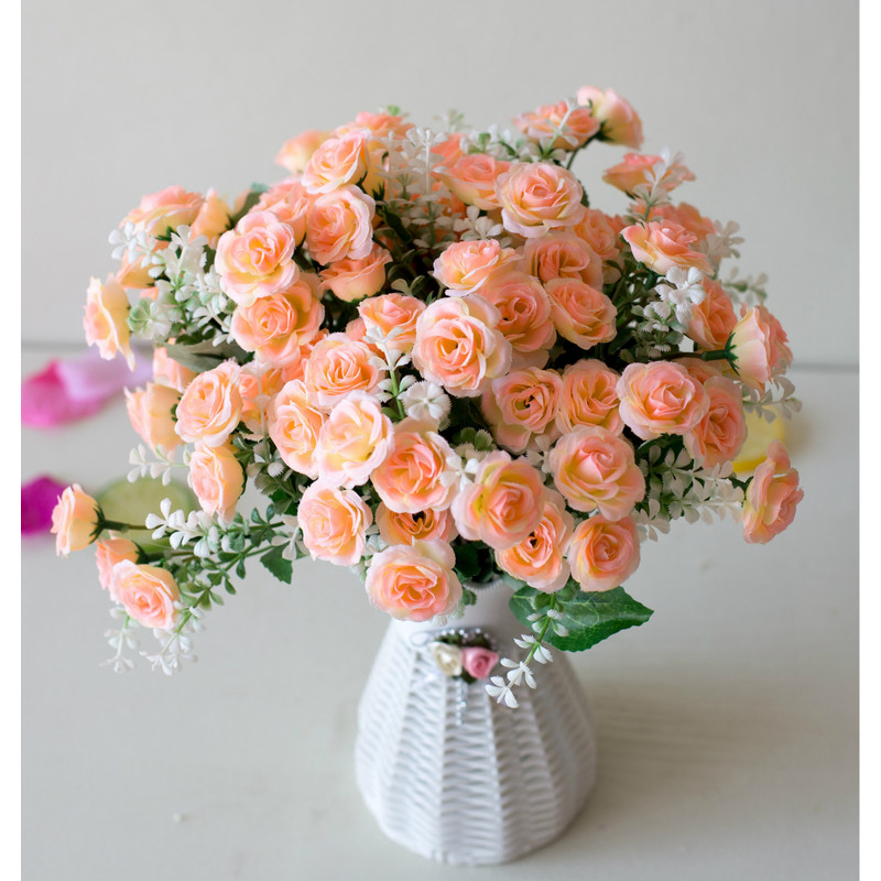 Artificial Mini Roses Flower Bouquet for Home, Office, Wedding Party Decor, Fake Flowers, Ornament, Desktop Decoration