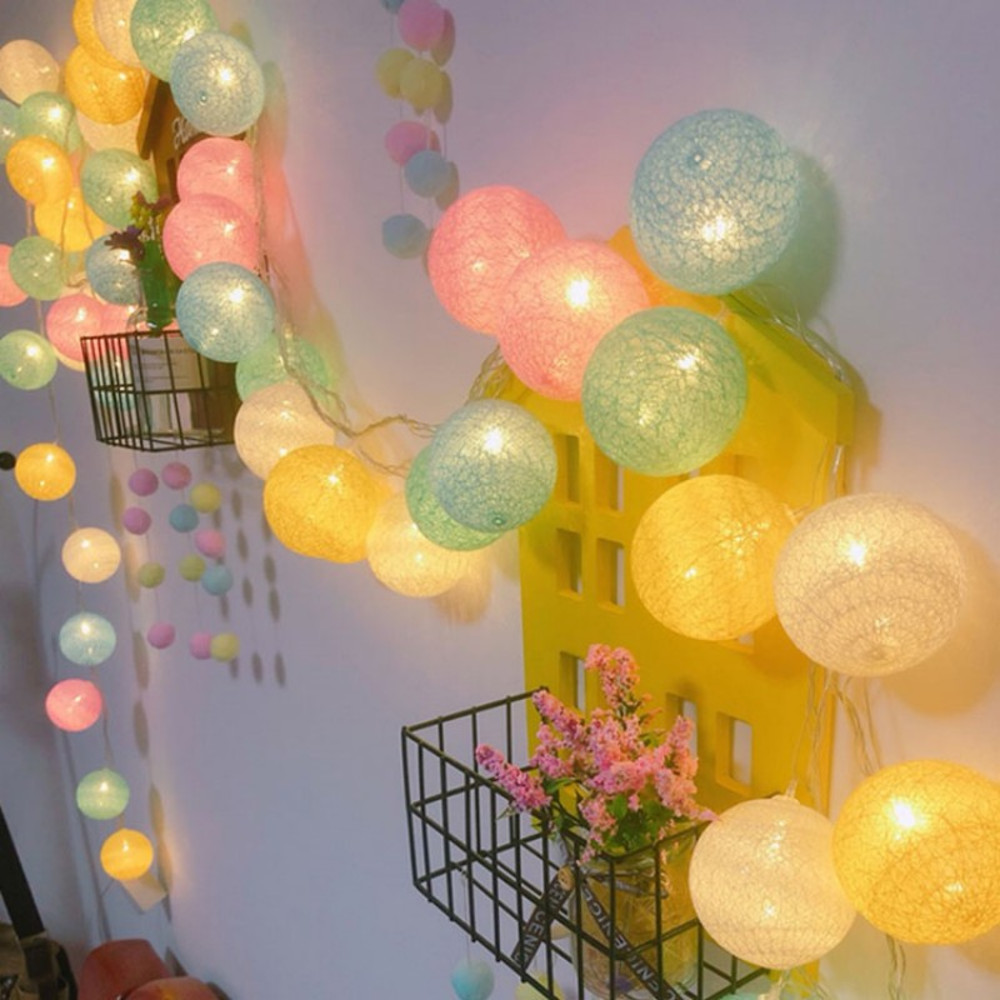 Colorful Cotton Garland LED Balls, Christmas String Lights for Home Decoration, Wedding Fairy Bedroom Decor