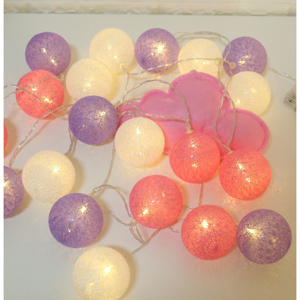 Colorful Cotton Garland LED Balls, Christmas String Lights for Home Decoration, Wedding Fairy Bedroom Decor