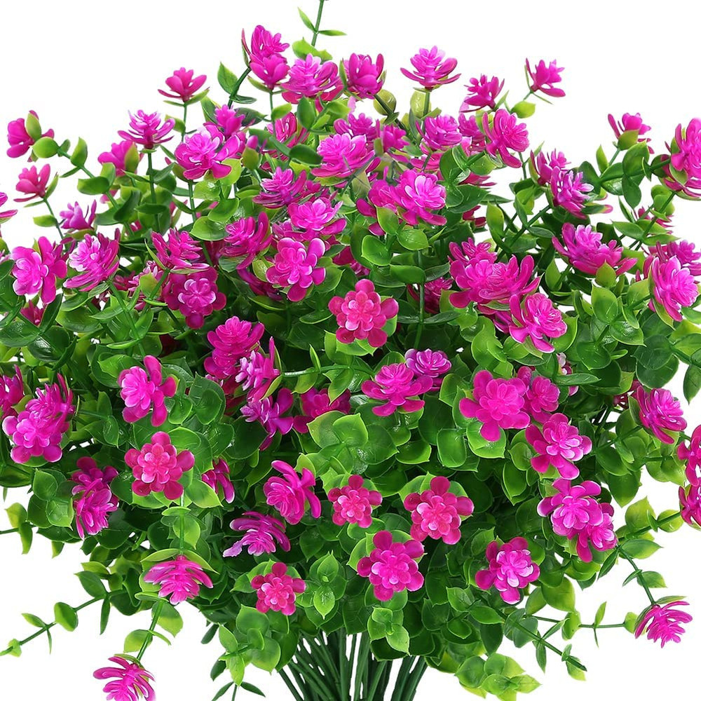 Artificial UV Resistant Fake Flowers Outdoor, Plastic Hanging Shrubs for Garden Home Decor