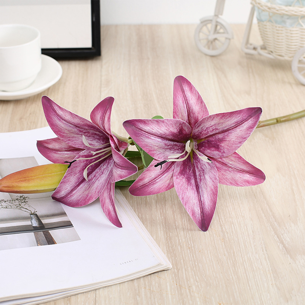 Real Looking, Printing Lily Branch, Artificial Flowers, for Wedding, Home Garden Decoration