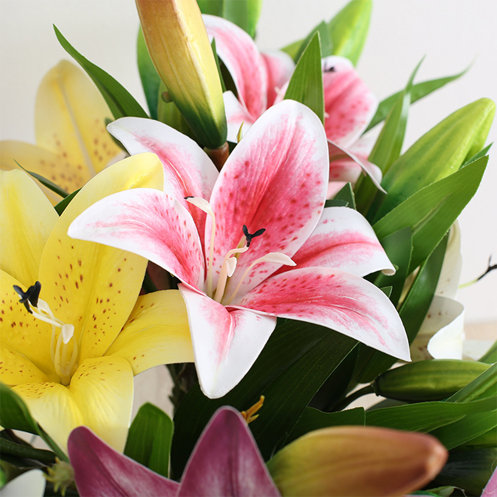 Real Looking, Printing Lily Branch, Artificial Flowers, for Wedding, Home Garden Decoration