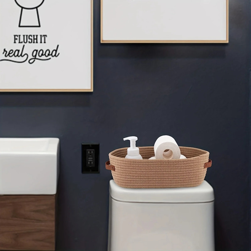 Oval Woven Bathroom Storage Basket Multifunctional Desktop Organizer Toilet Paper Holder Toy Storag 7
