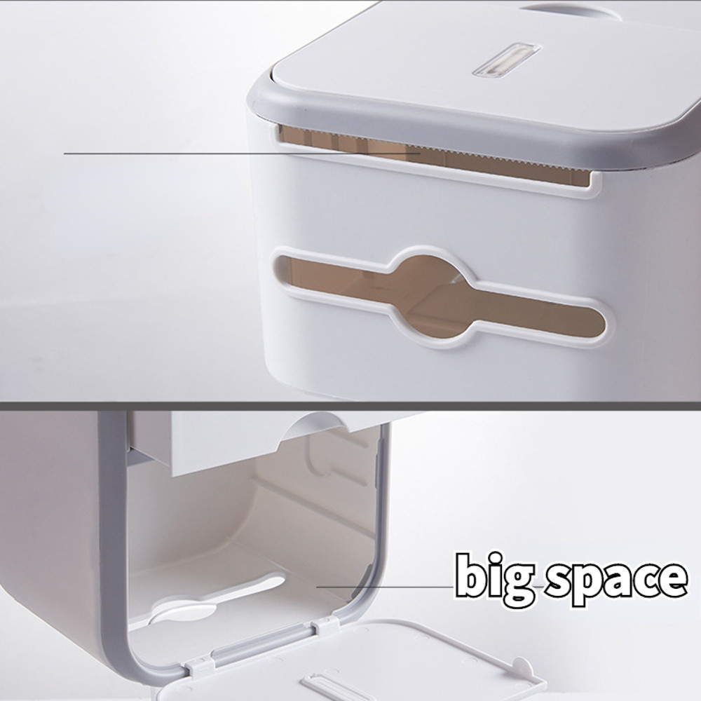 Waterproof Toilet Paper Storage Box Organizer High Capacity Dustproof Punchfree Wall Mounted For Ba 2