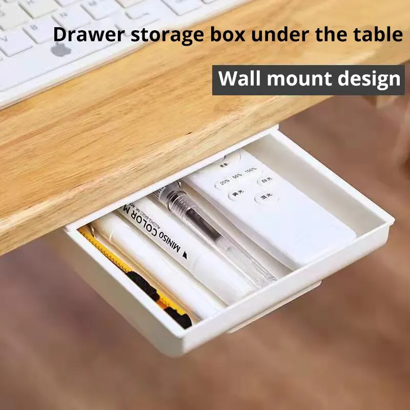 White SelfAdhesive Storage Drawer Box For Makeup Pencil Under Stand Hidden Desk Tray 1