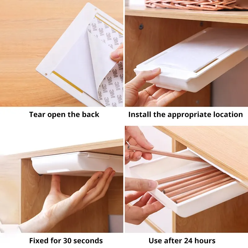 White SelfAdhesive Storage Drawer Box For Makeup Pencil Under Stand Hidden Desk Tray 4